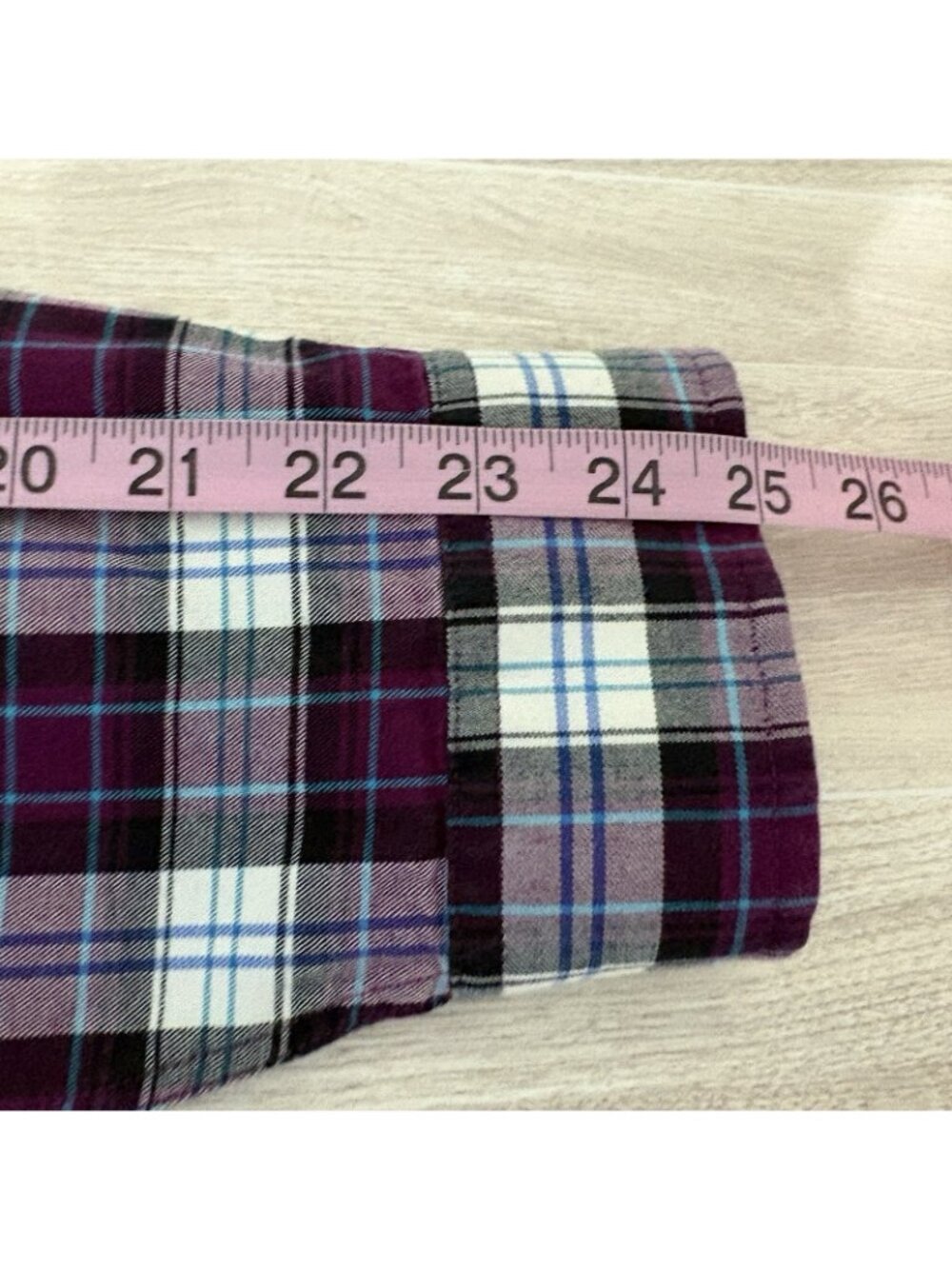 Le Tigre Purple Plaid Flannel Button Front Long Sleeve Shirt - Picture 14 of 14